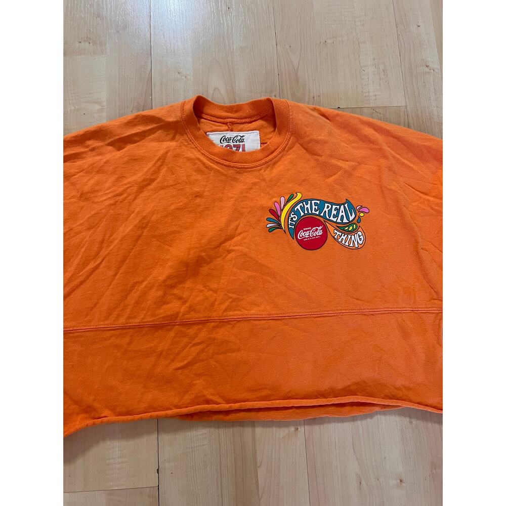 Spirit Jersey Coca-Cola 1971 Cropped Sweatshirt Small Orange Retro Graphic Top - Picture 4 of 10